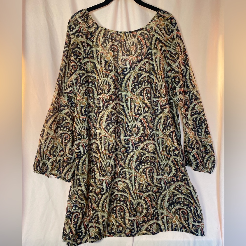 J. Crew 100% Cotton Paisley Swim Cover Up 3/4 Sleeve Size XLarge - Picture 7 of 11